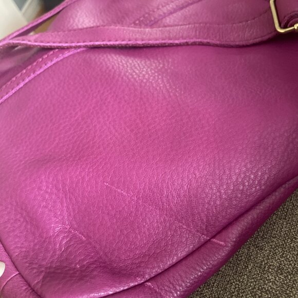Fossil Fuchsia Purple Leather Folding Tote Purse Large Bag - Picture 11 of 12